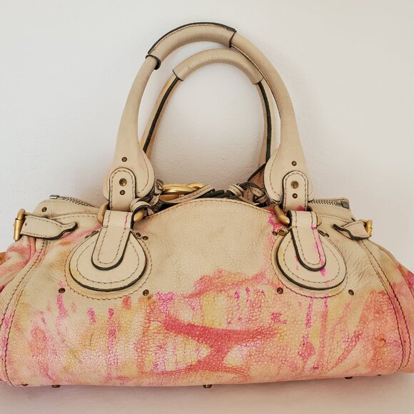 Chloe Leather purse lock bag dyed painted pink white yellow beige orange ivory - Picture 5 of 14